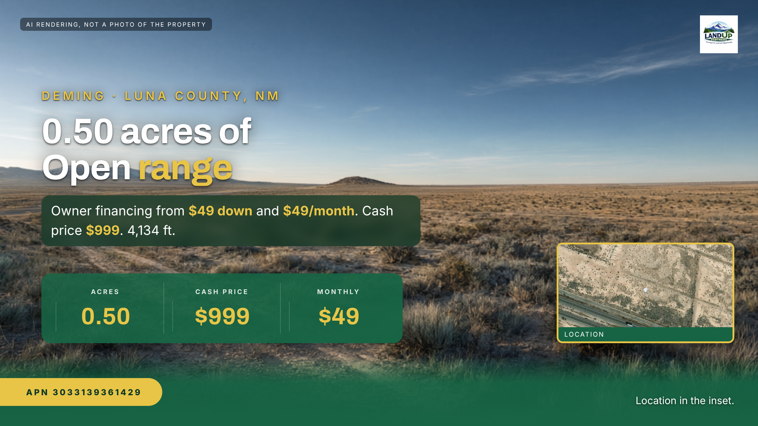 Cover: $49 Down: 0.50 Acres in Luna County, NM, 23 mi to Deming